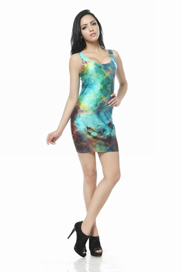 Galaxy Stars and Moon Light Blue Sleeveless Dress